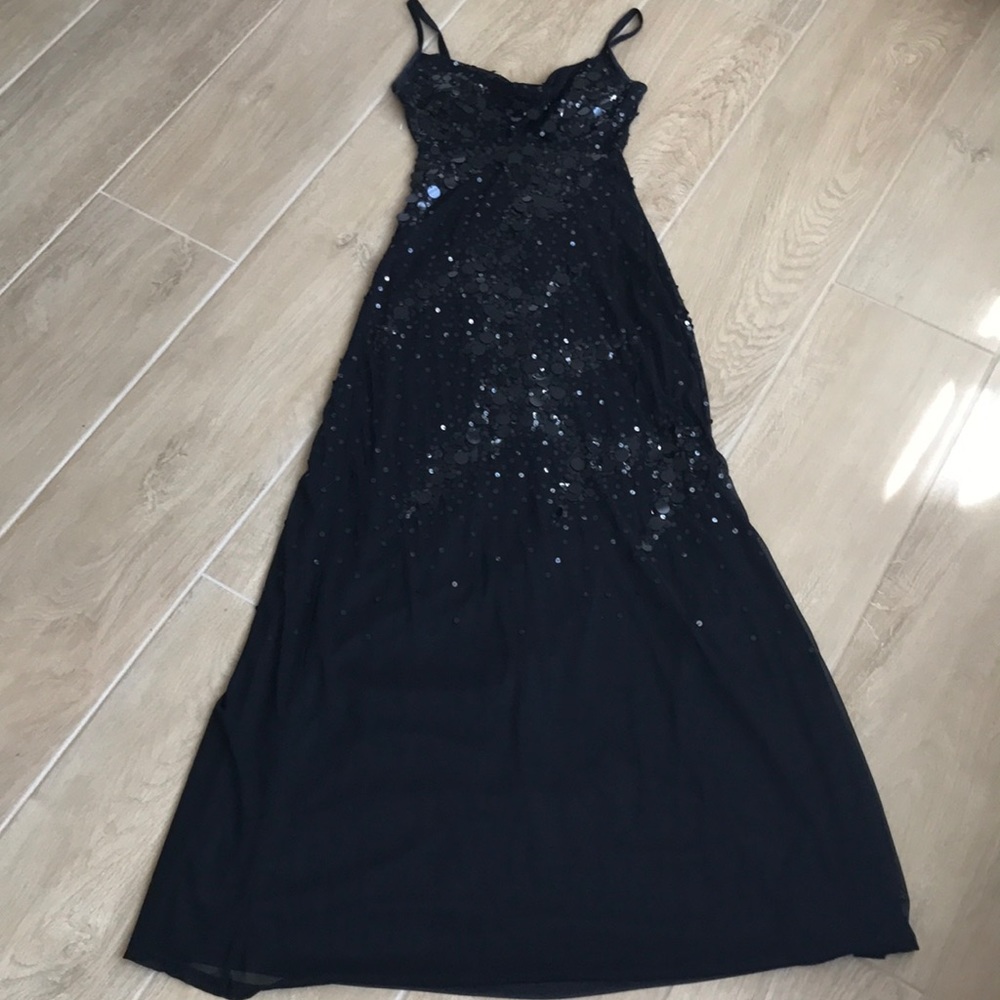 Tadashi Black Mesh Sequin Full Length Gown Small